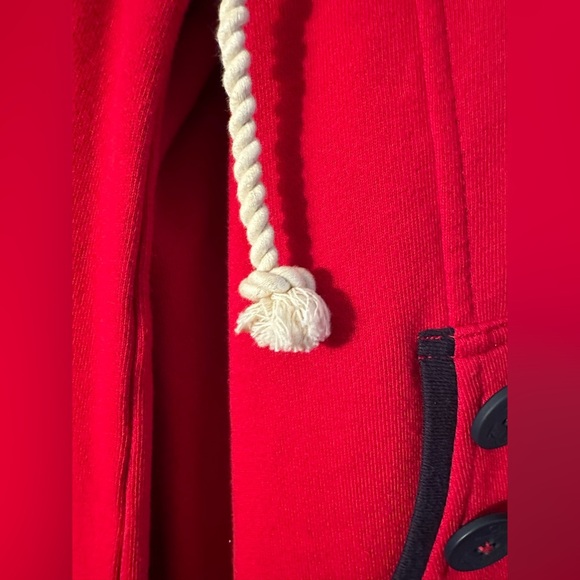 ANTHROPOLOGIE Sunday Mon M Coastal Red Hoodie Ribbon Bow Bell Sleeve Rope String - Picture 3 of 16